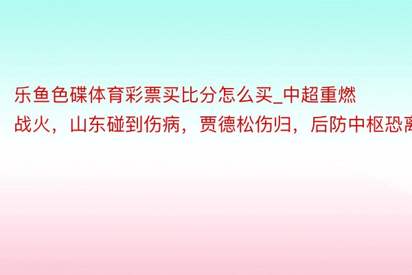 乐鱼色碟体育彩票买比分怎么买_中超重燃战火，山东碰到伤病，贾德松伤归，后防中枢恐离开